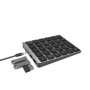 Tastatură numerică din aliaj de aluminiu, 28 taste, conectivitate duală wireless și prin cablu, încărcare prin HUB, dispozitiv pentru introducerea parolelor financiare