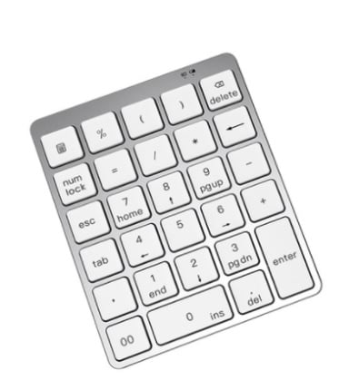 Tastatură numerică din aliaj de aluminiu, 28 taste, conectivitate duală wireless și prin cablu, încărcare prin HUB, dispozitiv pentru introducerea parolelor financiare