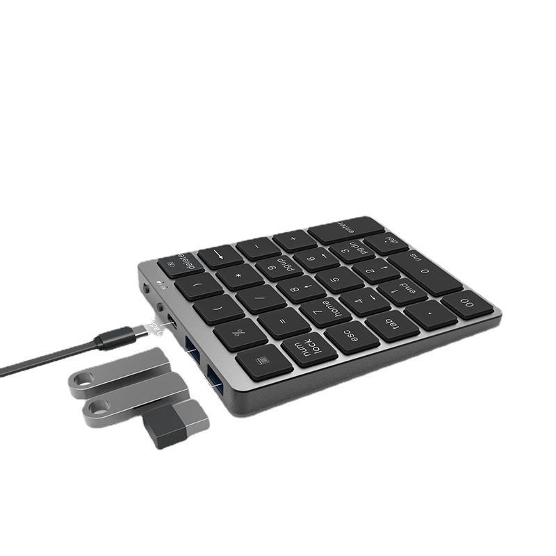 Tastatură numerică din aliaj de aluminiu, 28 taste, conectivitate duală wireless și prin cablu, încărcare prin HUB, dispozitiv pentru introducerea parolelor financiare