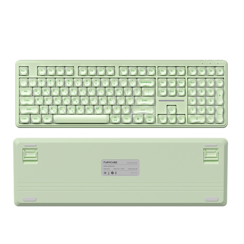 Furycube IP108 tastatură membrană cu trei moduri: wireless, Bluetooth și cablată, pentru gaming și birou, design elegant, iluminare RGB
