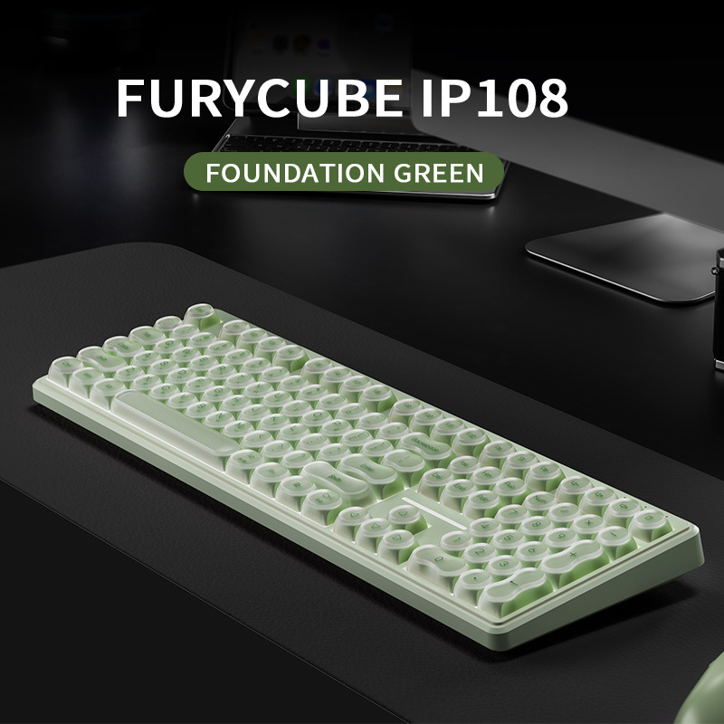 Furycube IP108 tastatură membrană cu trei moduri: wireless, Bluetooth și cablată, pentru gaming și birou, design elegant, iluminare RGB