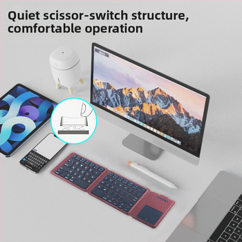 Bluetoothová klávesnica so skladajúcimi sa tromi časťami a touchpadom, dvojmódová, ľahká a tenká, prenášateľná kancelárska klávesnica pre počítače