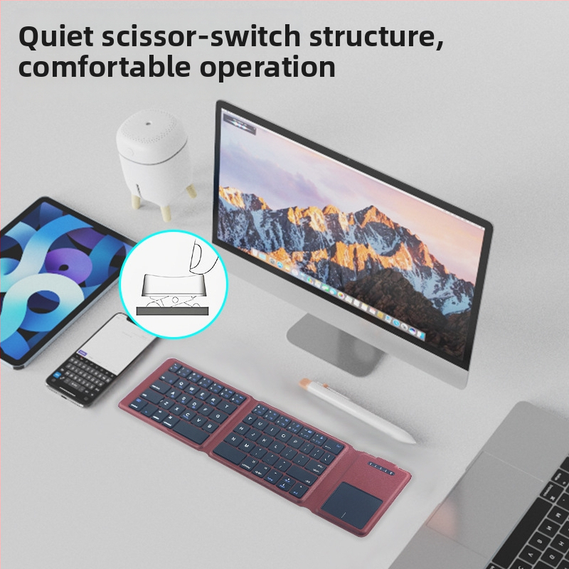 Bluetoothová klávesnica so skladajúcimi sa tromi časťami a touchpadom, dvojmódová, ľahká a tenká, prenášateľná kancelárska klávesnica pre počítače