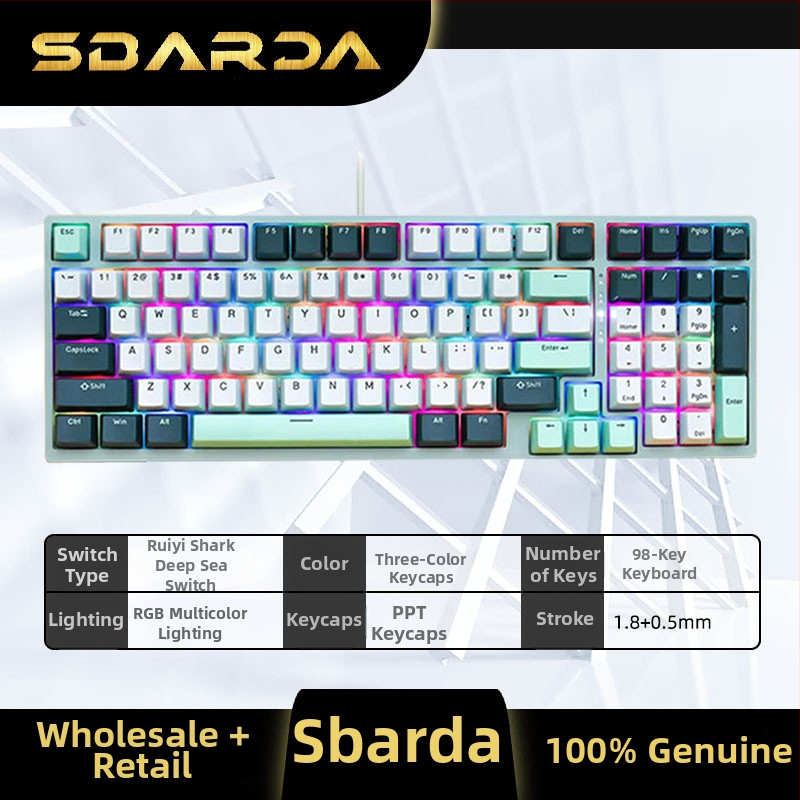 SBARDA Sparta Mechanická klávesnica pre Internet Café s vymeniteľnými magnetickými spínačmi, podsvietená, káblová, zaťažená počítačová klávesnica