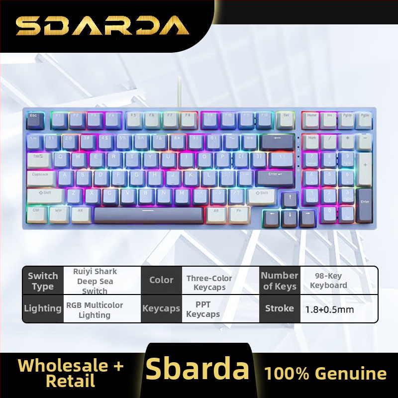 SBARDA Sparta Mechanická klávesnica pre Internet Café s vymeniteľnými magnetickými spínačmi, podsvietená, káblová, zaťažená počítačová klávesnica