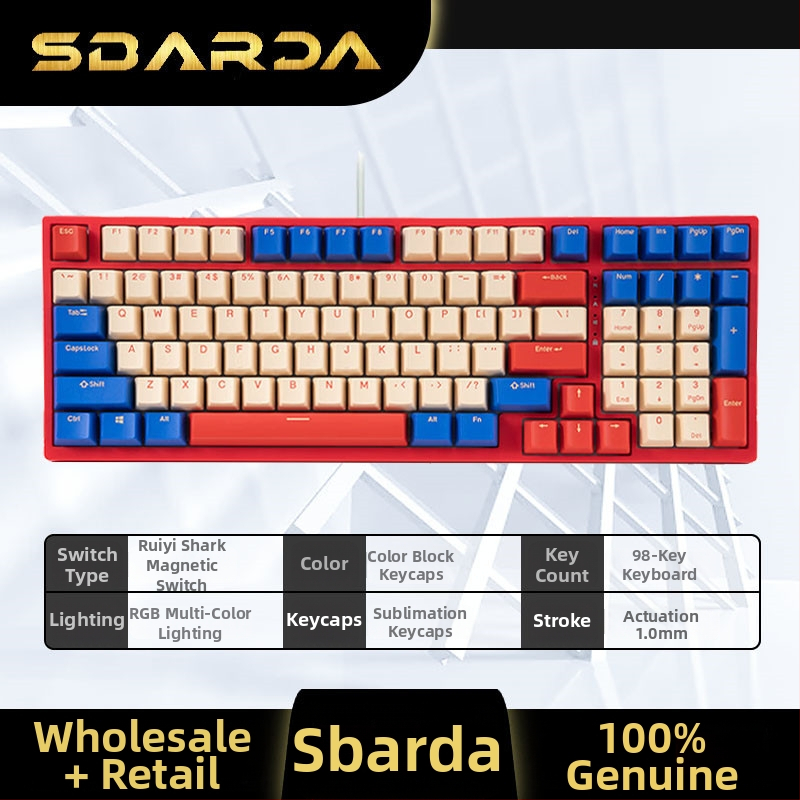 SBARDA Sparta Mechanická klávesnica pre Internet Café s vymeniteľnými magnetickými spínačmi, podsvietená, káblová, zaťažená počítačová klávesnica