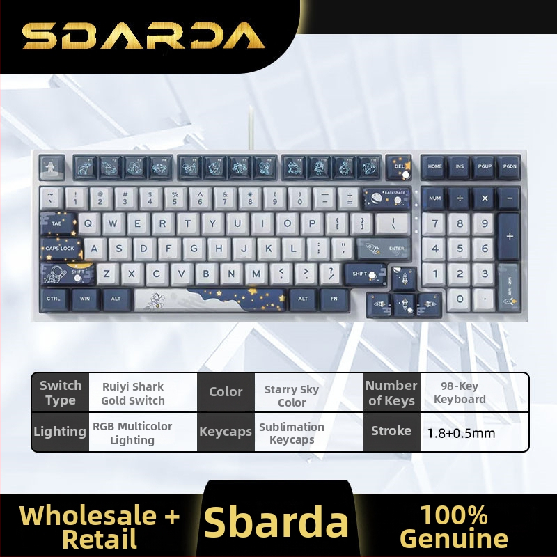 SBARDA Sparta Mechanická klávesnica pre Internet Café s vymeniteľnými magnetickými spínačmi, podsvietená, káblová, zaťažená počítačová klávesnica