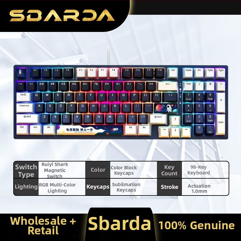 SBARDA Sparta Mechanická klávesnica pre Internet Café s vymeniteľnými magnetickými spínačmi, podsvietená, káblová, zaťažená počítačová klávesnica