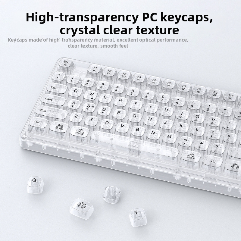 Bezdrôtová Bluetooth klávesnica s RGB podsvietením, tri režimy nabíjania, 88–98 kláves, guľaté transparentné farebné klávesy pre hry, kanceláriu a tablet