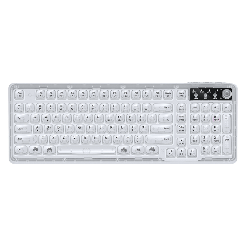 Tastatură wireless Bluetooth cu iluminare RGB, încărcare în trei moduri, 88–98 taste, capace de taste sferice transparente pentru gaming, birou și tabletă