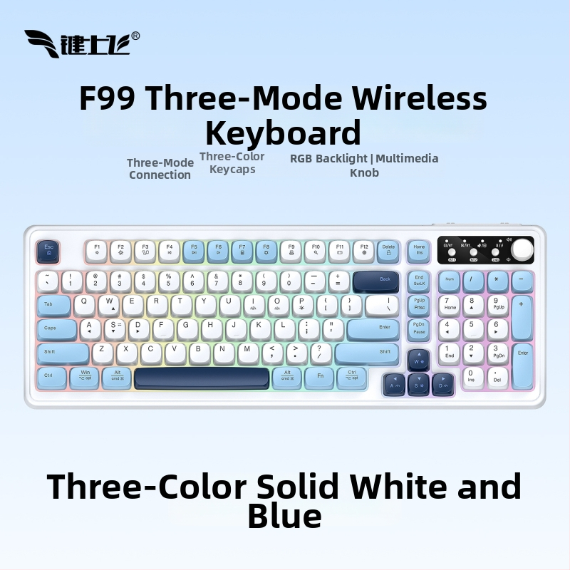 Bezdrôtová Bluetooth klávesnica s RGB podsvietením, tri režimy nabíjania, 88–98 kláves, guľaté transparentné farebné klávesy pre hry, kanceláriu a tablet