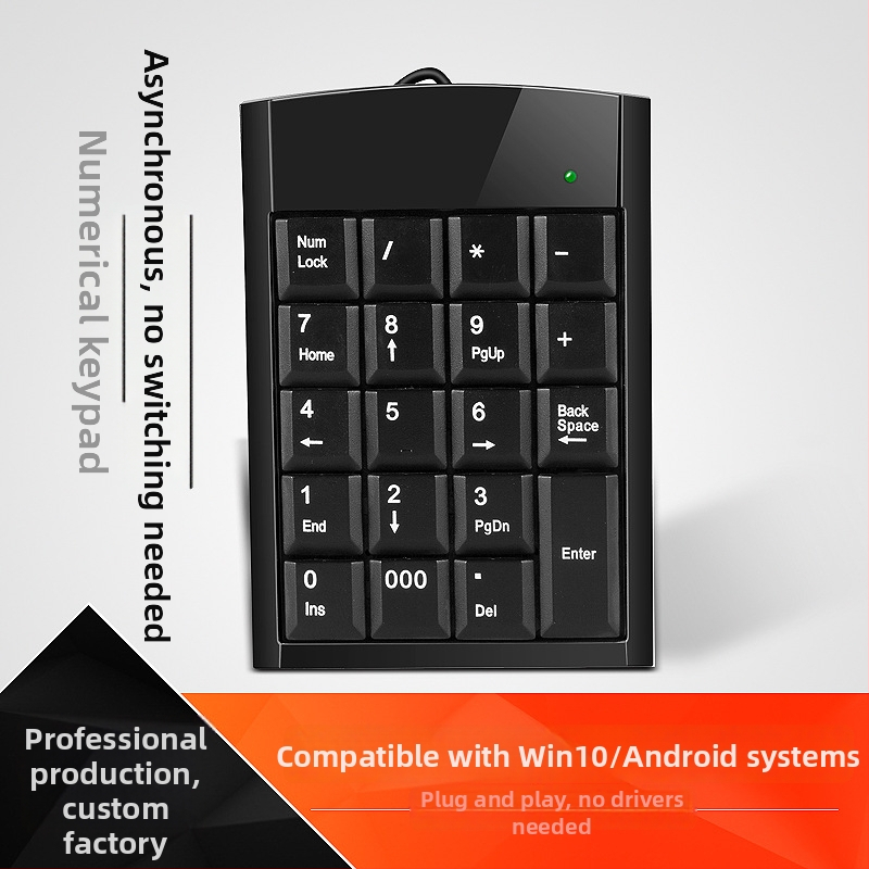 USB numerická klávesnica, keypad s 17/18/19/20 tlačidlami, ergonomický dizajn, PS/2 kompatibilný, 3500 DPI, kompaktné rozmery 128×88×13 mm, kábel 1.25 m