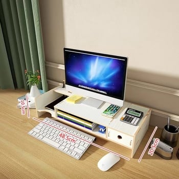 Ridicător de monitor din lemn, cu două niveluri, organizator de birou pentru laptop și tastatură