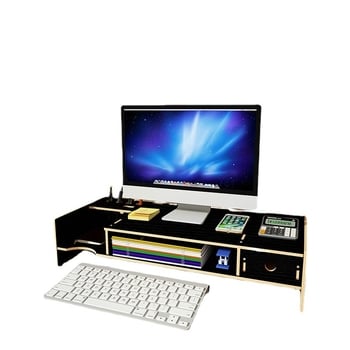 Ridicător de monitor din lemn, cu două niveluri, organizator de birou pentru laptop și tastatură