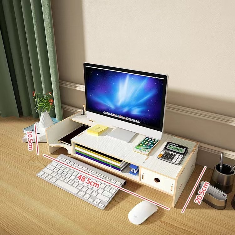 Ridicător de monitor din lemn, cu două niveluri, organizator de birou pentru laptop și tastatură