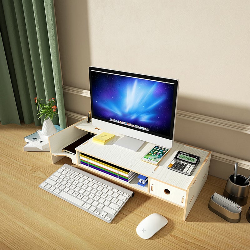 Ridicător de monitor din lemn, cu două niveluri, organizator de birou pentru laptop și tastatură