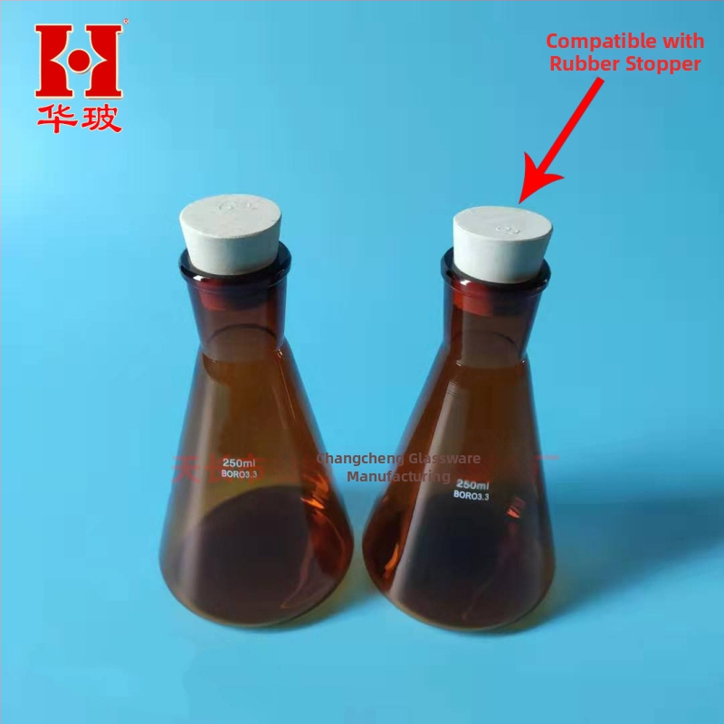 Hnedá trojuholníková Erlenmeyerova fľaša z borosilikátového skla, 100 ml / 150 ml / 250 ml, odolná voči vysokým teplotám