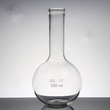 Стъклена колба с дълга шийка и кръгло дъно, 250 ml / 500 ml / 1000 ml, плоско дъно, от високо боросиликатно стъкло