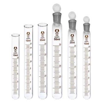 Üveg graduált próbatubák dugóval és centrifugálcsövek dugóval, 5 ml, 10 ml, 25 ml