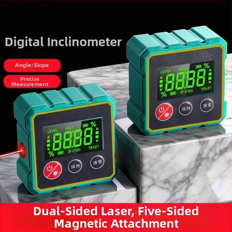 Inteligentný digitálny inklinometer s magnetickým päťuholníkovým puzdrom, dvojitý laser na meranie uhla a sklonu, vodováha