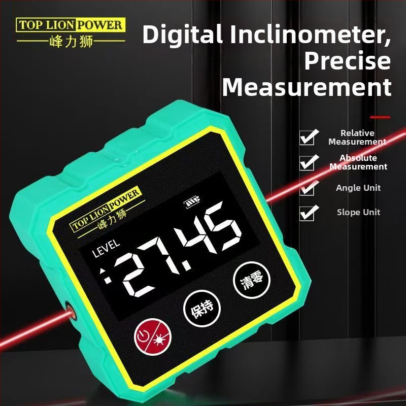Inteligentný digitálny inklinometer s magnetickým päťuholníkovým puzdrom, dvojitý laser na meranie uhla a sklonu, vodováha