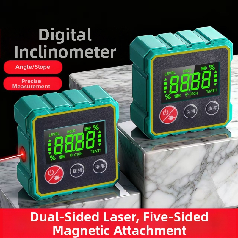 Inteligentný digitálny inklinometer s magnetickým päťuholníkovým puzdrom, dvojitý laser na meranie uhla a sklonu, vodováha