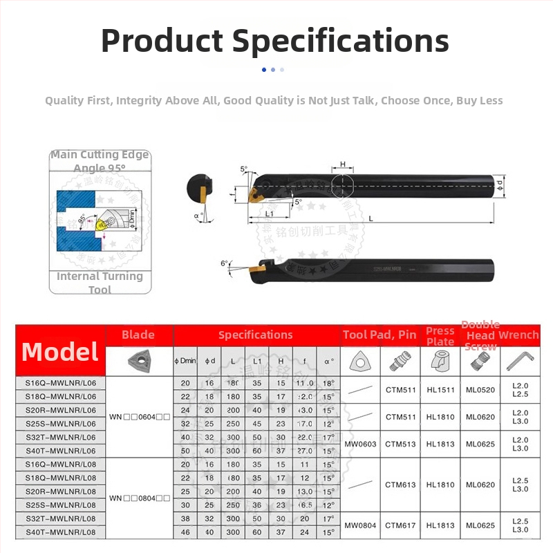 CNC vnútorné otvorové frézovacie tyč, 95°, S20R-MWLNR08S16Q/S25S/S32T-MWLNL08