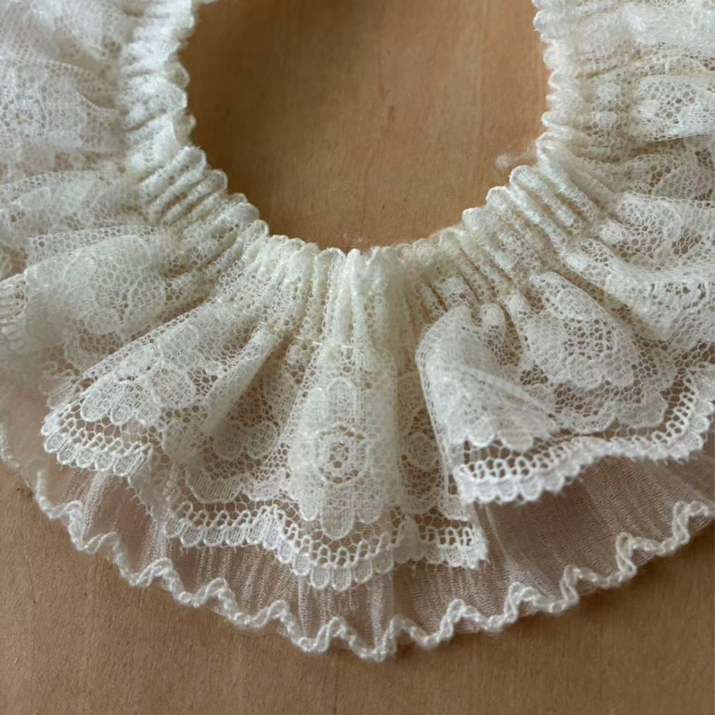 Tri sloja jabuka-zelena šifonska čipka s uzorkom dogtooth – DIY materijal za odjeću