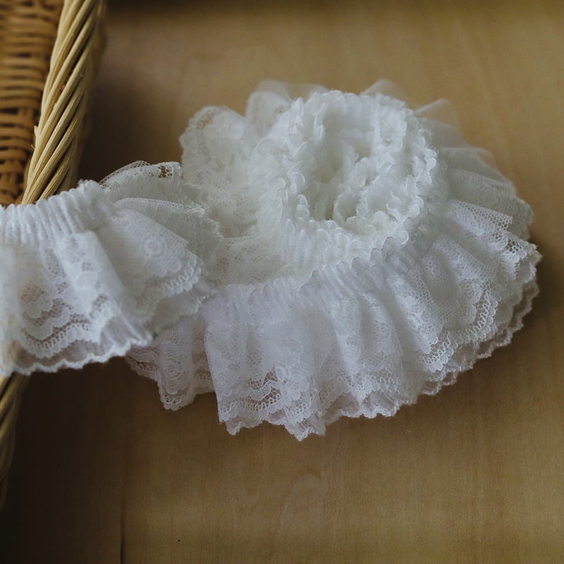Tri sloja jabuka-zelena šifonska čipka s uzorkom dogtooth – DIY materijal za odjeću