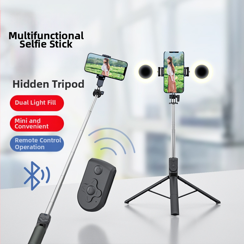 BT11 Bluetooth selfie stick με τρίποδο δαπέδου 1,7 μ για smartphones — πολυλειτουργικό τηλεχειριστήριο, αντι‑κραδασμός και φωτισμός