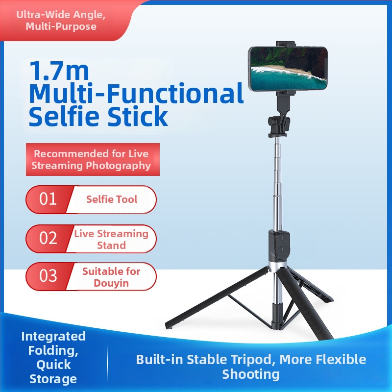 BT11 Bluetooth selfie stick με τρίποδο δαπέδου 1,7 μ για smartphones — πολυλειτουργικό τηλεχειριστήριο, αντι‑κραδασμός και φωτισμός