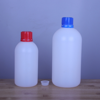 Kis nyílású műanyag reagensepalack, 500 ml vagy 1000 ml, lopás elleni kupakkal és belső dugóval
