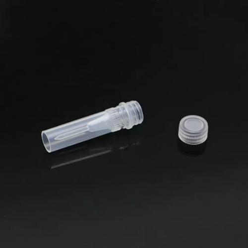 Egyszer használatos műanyag kriotubus kapussal és skálával, csavaros kupakkal, álló, zárt fagyasztócső, 0,5 ml