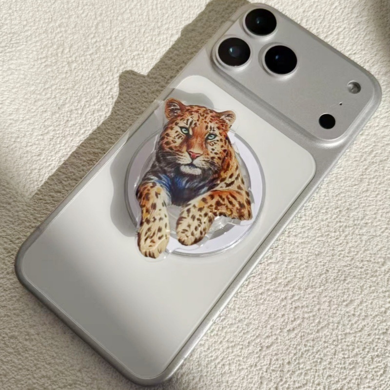 Magnetska držač za telefon s leopard printom u karikaturi, zračni jastučić, teleskopški stolni nosač za livestream