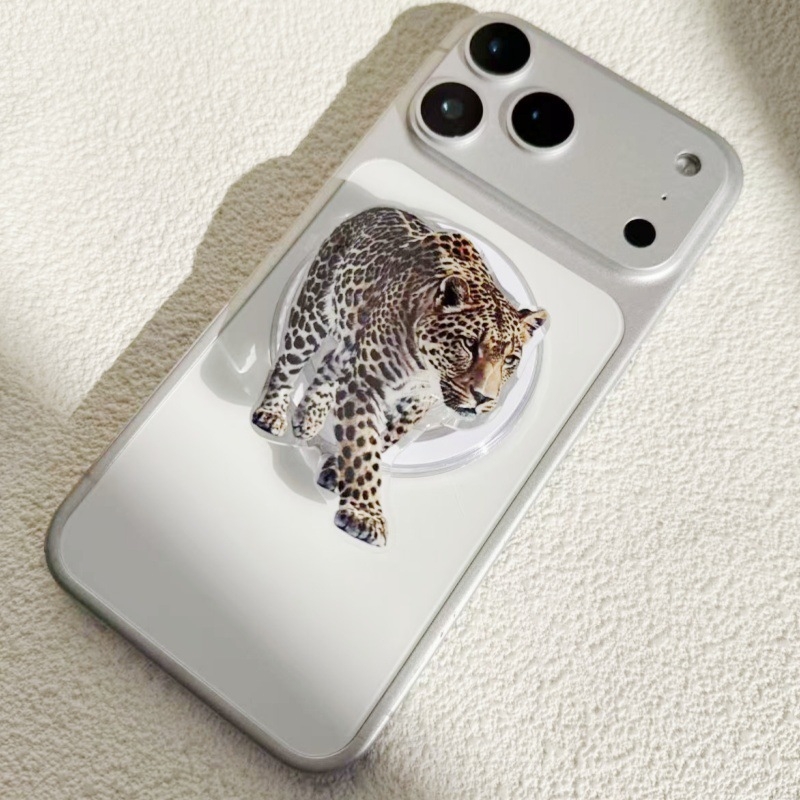 Magnetska držač za telefon s leopard printom u karikaturi, zračni jastučić, teleskopški stolni nosač za livestream