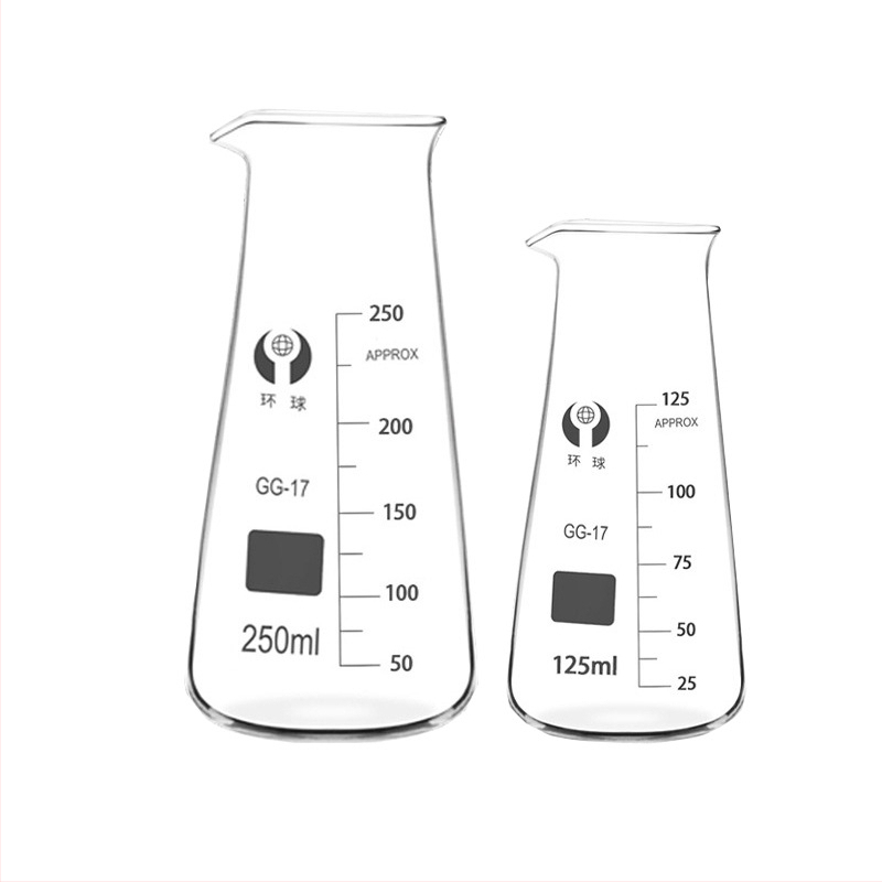 Univerzálny trojuholníkový laboratórny pohár, 125/250/500 ml, hrubé sklo, priehľadný, so stupnicou, kužeľové ústie