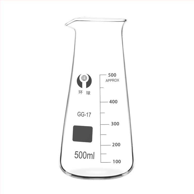 Univerzálny trojuholníkový laboratórny pohár, 125/250/500 ml, hrubé sklo, priehľadný, so stupnicou, kužeľové ústie
