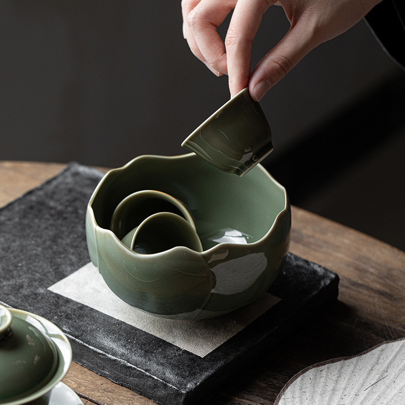 Set Yue Kiln Celadon čajna ceremonija – posuda za pranje čaja, vodeni bazen i staklenka za ostatke čaja