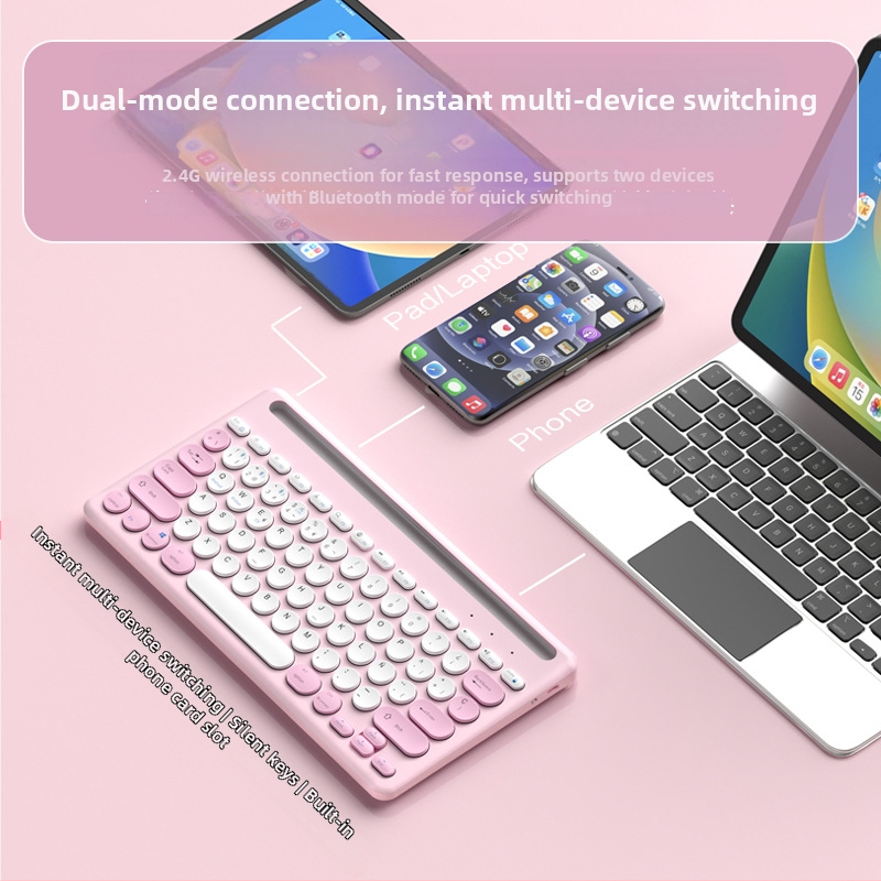 Bluetooth bezdrôtová klávesnica so slotom na karty, štvorkanálová konektivita, vhodná pre tablety, notebooky a smartfóny, štýlový dizajn