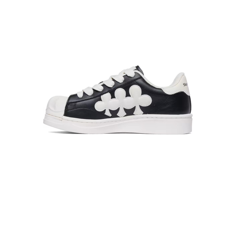 Shoot Brand–Weng Jie συνεργασία: Μαύρο-λευκό patchwork sneakers με αύξηση ύψους, ρετρό shell toe, για άνδρες και γυναίκες