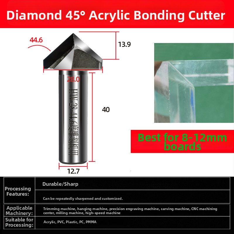 Diamantová akrylová fréza pre gravírovanie, 45° náklon a 44,6° uhol