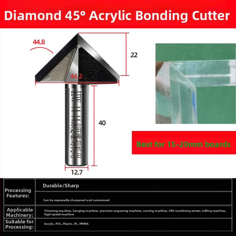 Diamantová akrylová fréza pre gravírovanie, 45° náklon a 44,6° uhol