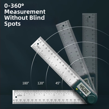 HEMUELE Digitálny uholomer z nerezovej ocele, vysokopresný elektronický protractor, 360°, viacfunkčný priemyselný uholomer