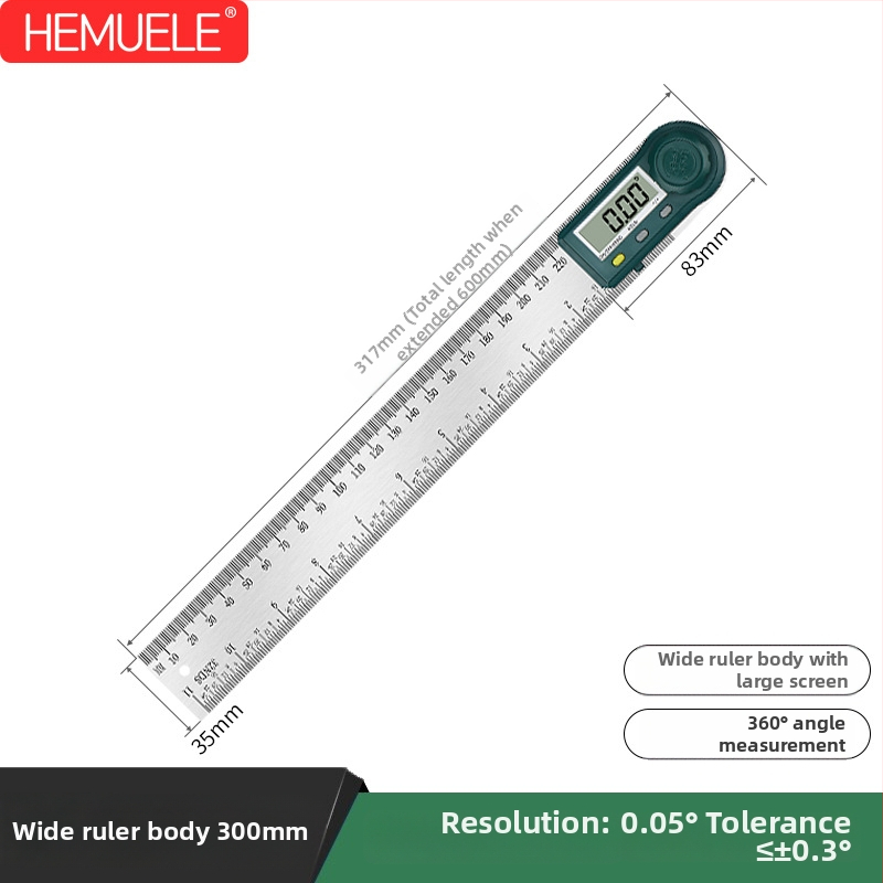 HEMUELE Digitálny uholomer z nerezovej ocele, vysokopresný elektronický protractor, 360°, viacfunkčný priemyselný uholomer