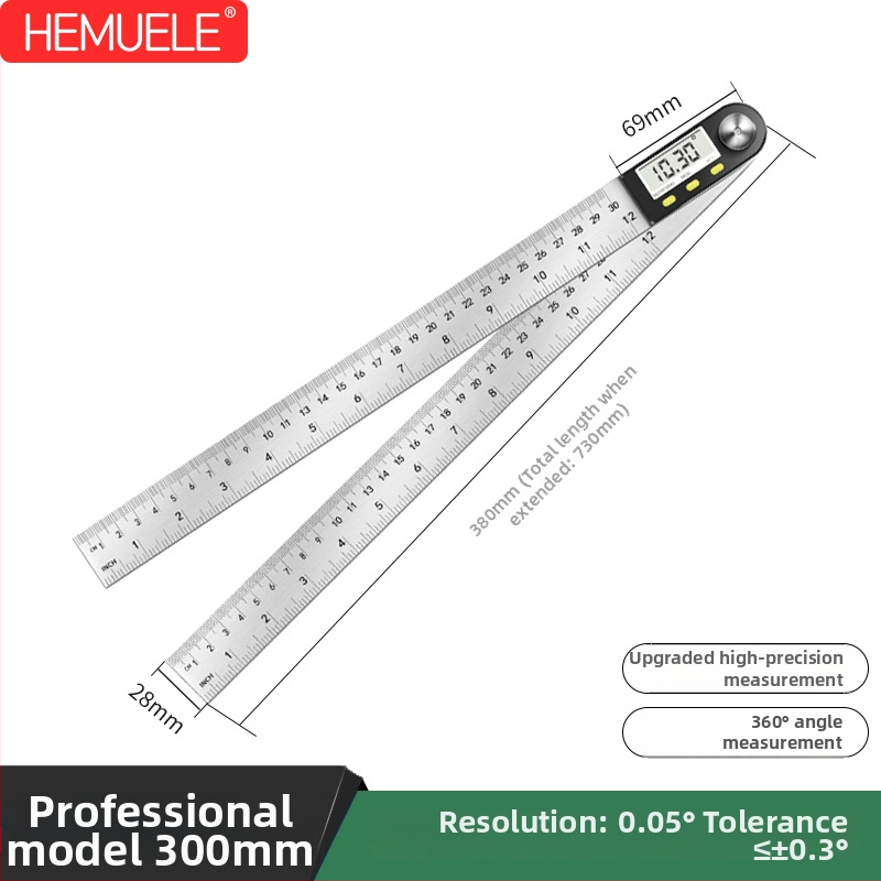 HEMUELE Digitálny uholomer z nerezovej ocele, vysokopresný elektronický protractor, 360°, viacfunkčný priemyselný uholomer