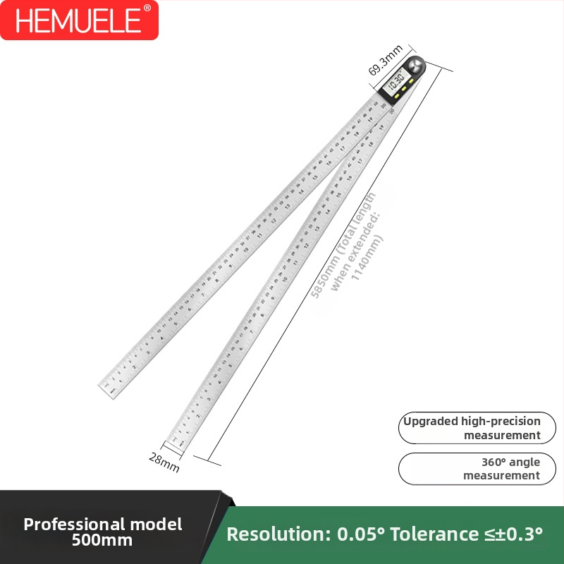 HEMUELE Digitálny uholomer z nerezovej ocele, vysokopresný elektronický protractor, 360°, viacfunkčný priemyselný uholomer
