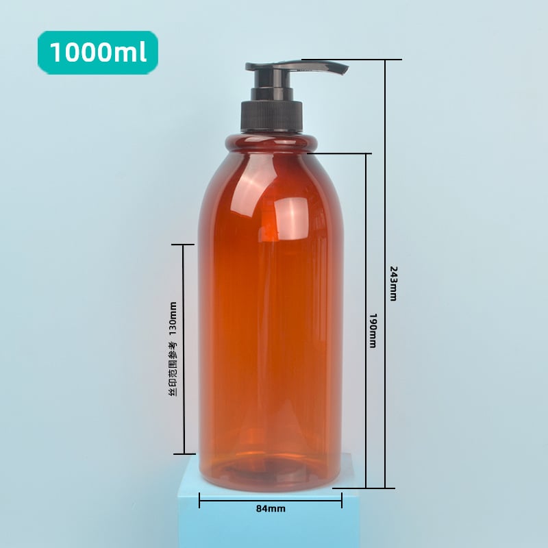 1000 ml kerek vállú pumpás palack, PET, fehér, átlátszó, samponhoz és tusfürdőhöz