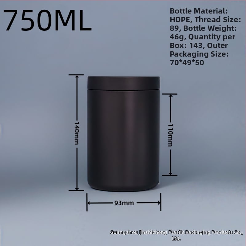 HDPE fekete fényálló széles nyakú palack, homokos felülettel, 250–1000 ml
