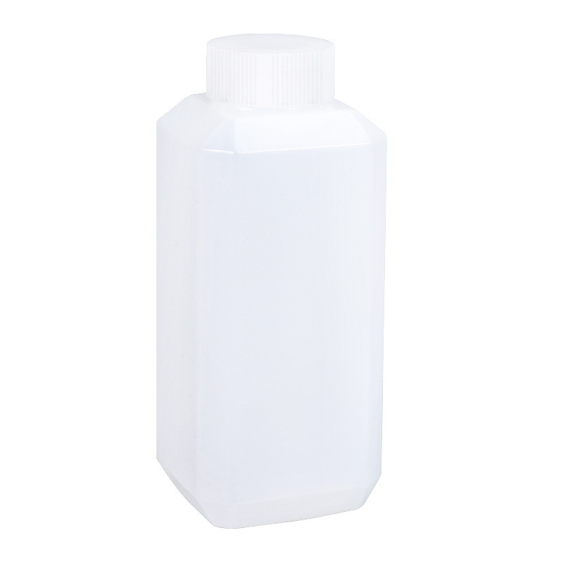Kocka alakú műanyag palack kis nyakkal, zárható kozmetikai minta csomagolásához, HDPE, kapacitás 20–500 ml
