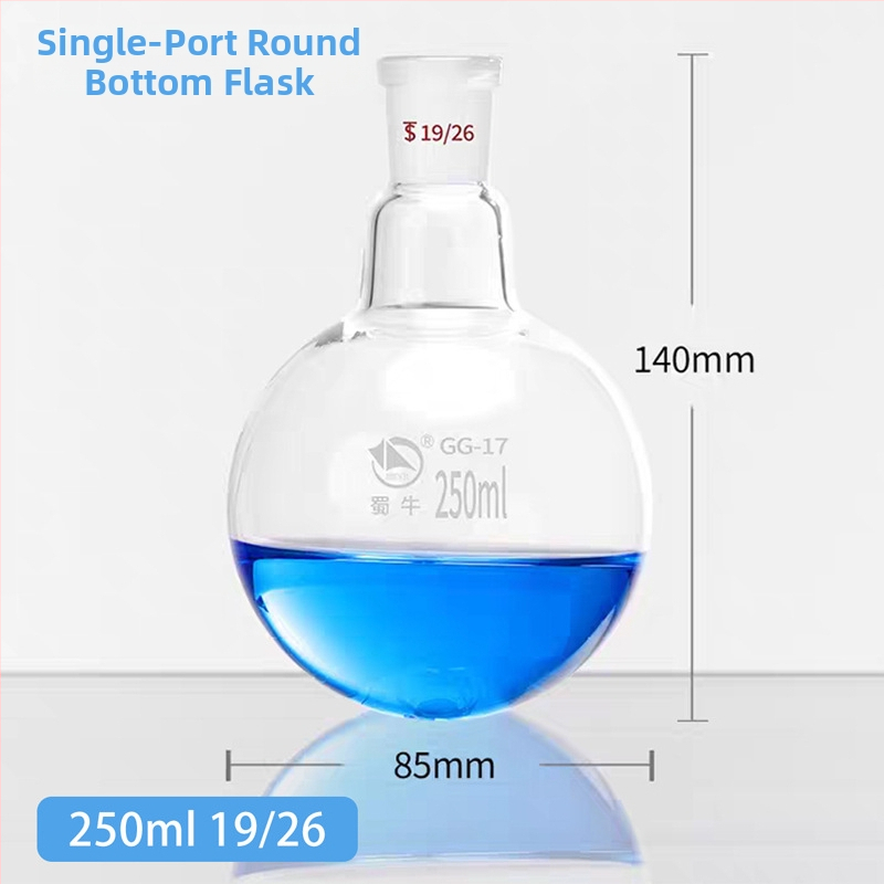 2000 ml jednopútnová guľová fľaša na destiláciu s hrubším sklom a plochým dnom, štandardný otvor, reakčné umývacie fľaše, laboratórna pohárka